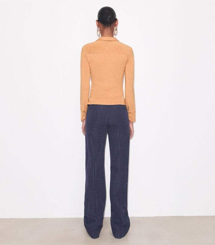 Tory Burch designer pantaloni Pantalone in lana in Dark Navy / Copper on model back