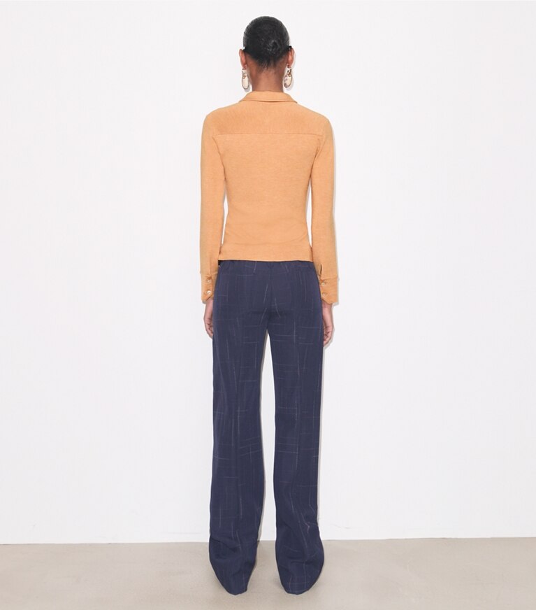 Tory Burch designer pantaloni Pantalone in lana in Dark Navy / Copper on model back