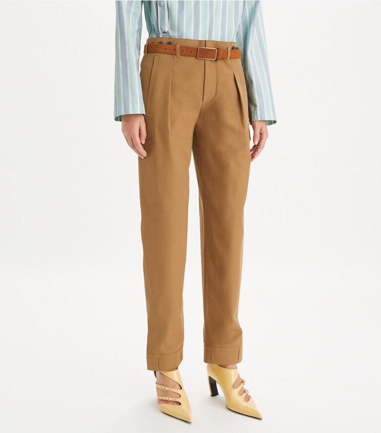 Tory Burch designer pantaloni Pantalone in lana in Dark Sandalwood front