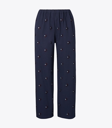 Tory Burch diseñador ropa de playa Pantalones de algodón con adornos en Medium Navy frente