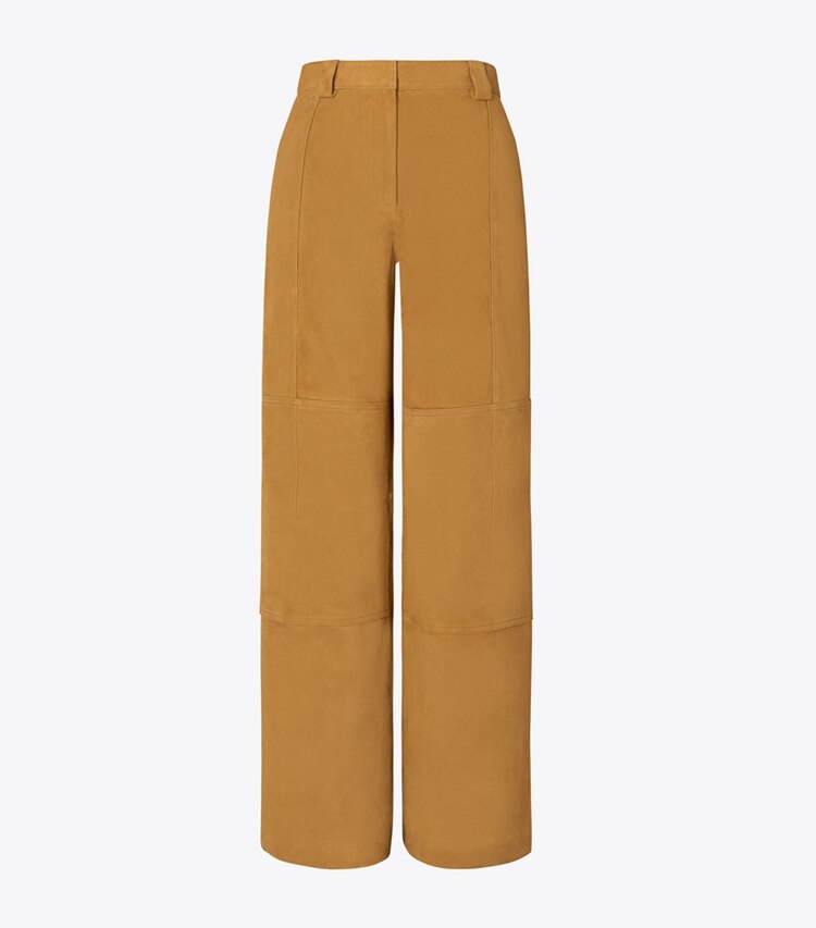 Tory Burch diseñador prendas inferiores Pantalones de gamuza de corte holgado en Hazelnut Suede frente