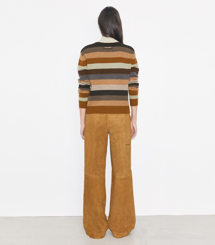 Tory Burch diseñador prendas inferiores Pantalones de gamuza de corte holgado en Hazelnut Suede parte posterior en modelo