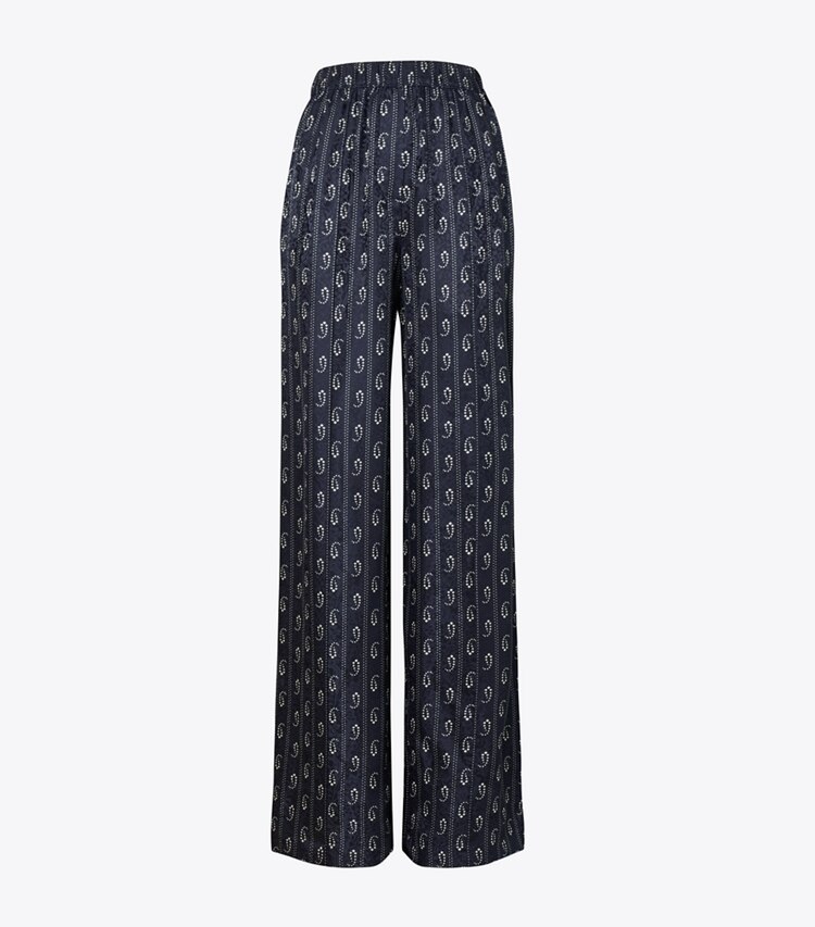 Tory Burch diseñador prendas inferiores Pantalones de jacquard de corte relajado en Medium Navy Paisley frente
