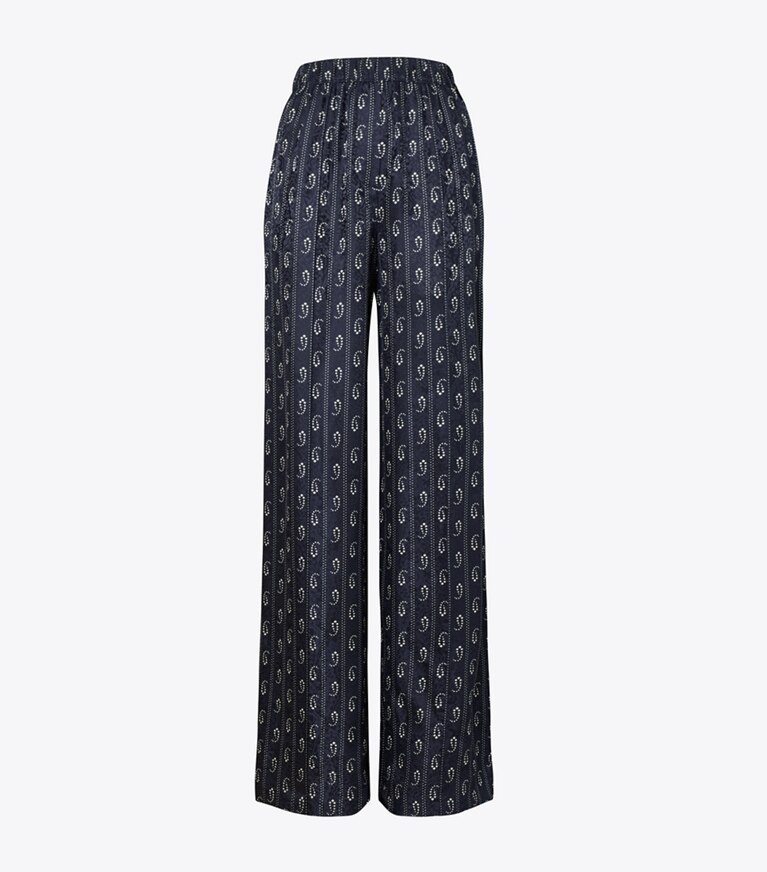 Tory Burch diseñador prendas inferiores Pantalones de jacquard de corte relajado en Medium Navy Paisley frente