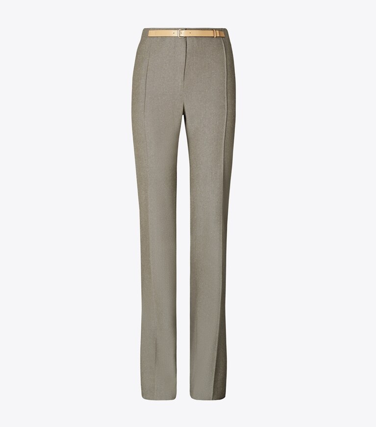 Tory Burch diseñador prendas inferiores Pantalones de lana de cintura alta en Mountain Ash Ground/Marshmallow Fleck frente