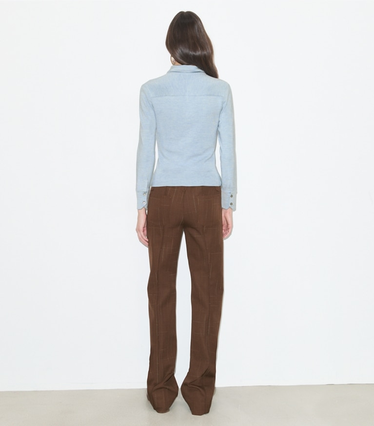Tory Burch diseñador prendas inferiores Pantalones de lana en Chocolate en el modelo (espalda)