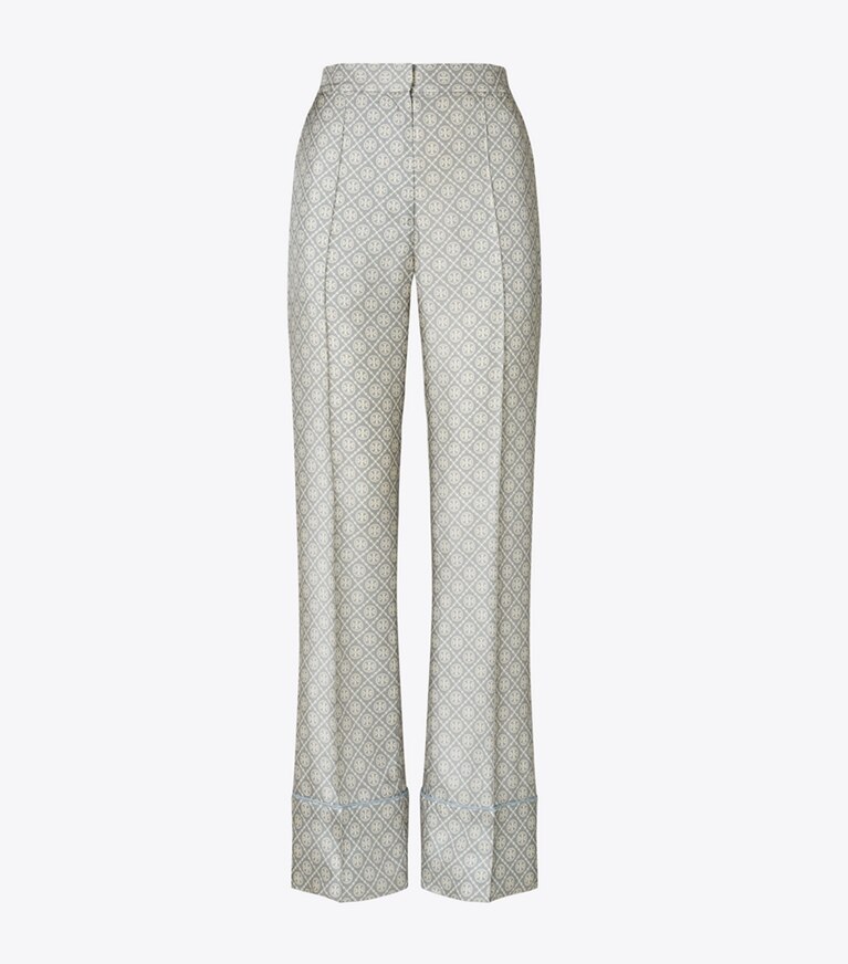Tory Burch diseñador prendas inferiores Pantalones de seda estampados con monograma de T en Gray T Monogram Mini frontal