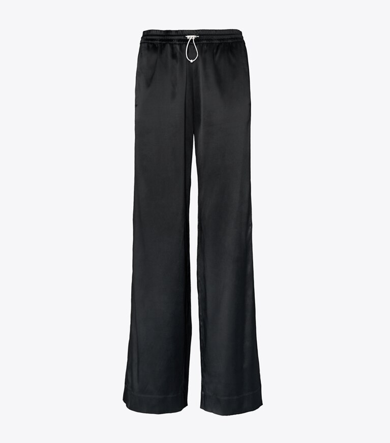 Tory Sport diseñador prendas inferiores Pantalones deportivos de satén en Sport Black frontal
