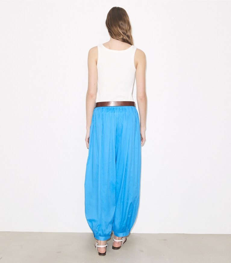 Tory Burch designer pantaloni Pantaloni a palloncino in Bay Blue on model back