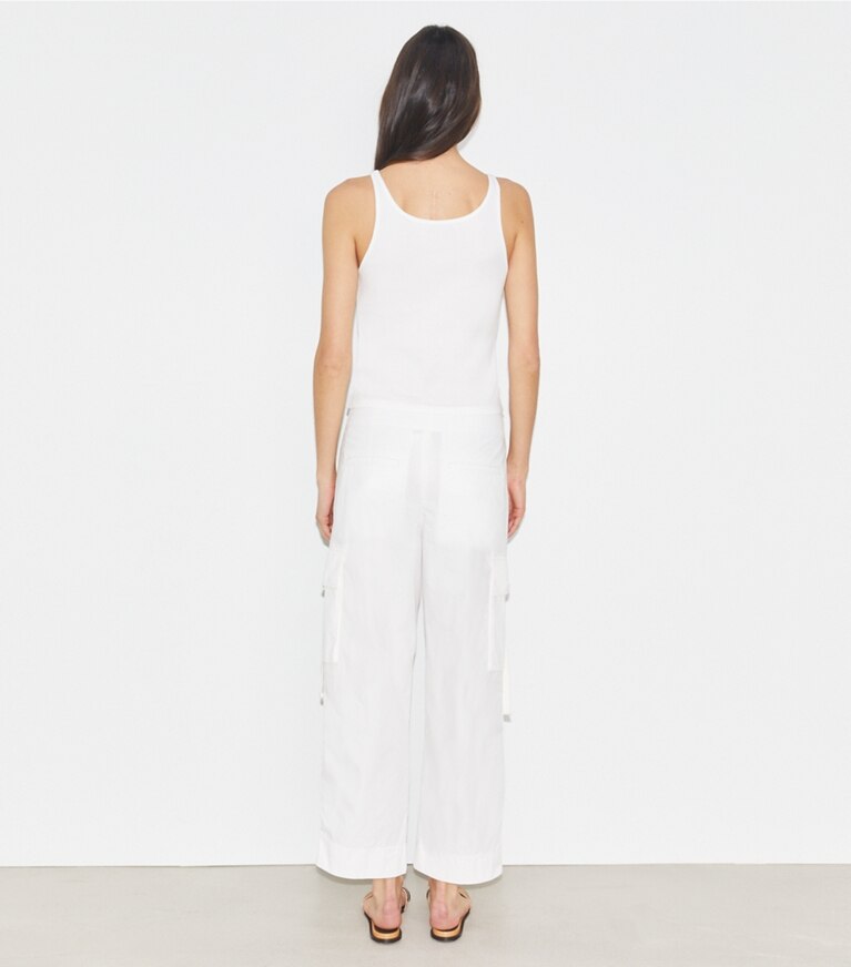 Tory Burch designer pantaloni Pantaloni cargo di cotone in Optic White front