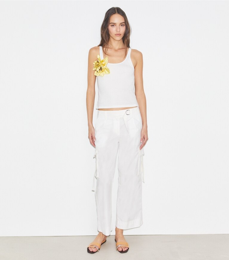 Tory Burch designer pantaloni Pantaloni cargo di cotone in Optic White front