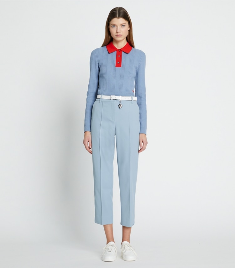 Tory Sport designer pantaloni Pantaloni da golf in twill tecnico in Seafaring parte anteriore su modella