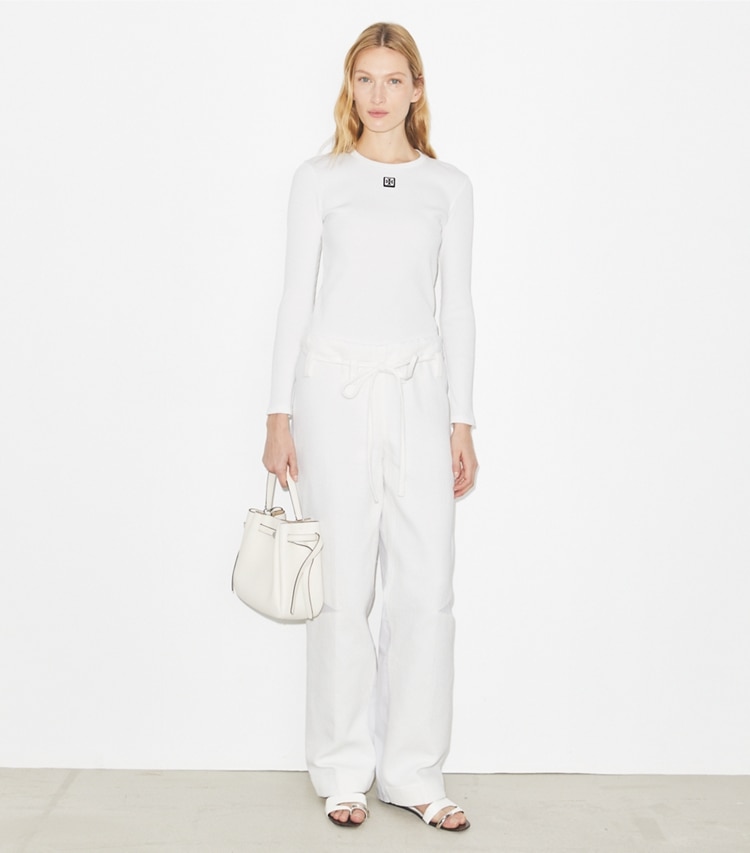 Tory Burch designer pantaloni Pantaloni in cotone in Marshmallow parte anteriore su modella