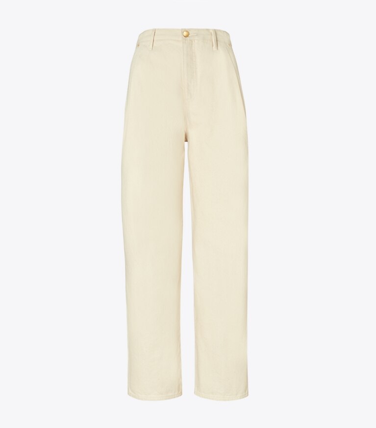 Tory Burch designer pantaloni Pantaloni in denim con pieghe in Natural front