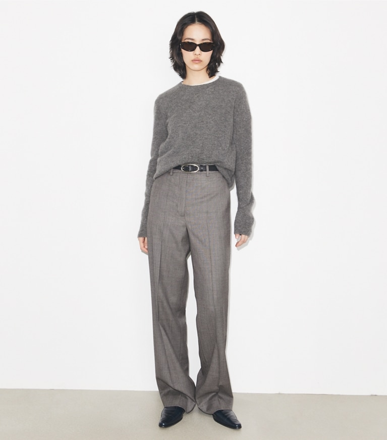 Tory Burch designer pantaloni Pantaloni in lana in Black / Gray parte anteriore su modella