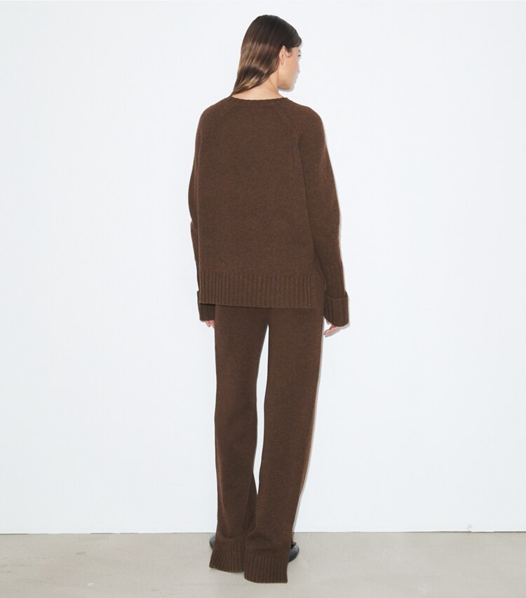 Tory Burch designer pantaloni Pantaloni in maglia di lana in Dark Roast on model back