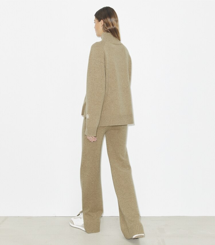 Tory Burch designer pantaloni Pantaloni in maglia di lana in Oatmeal Melange on model back