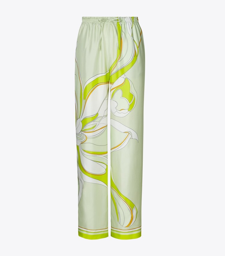 Tory Burch designer pantaloni Pantaloni in seta stampati in Chartreuse Twisty Flower front