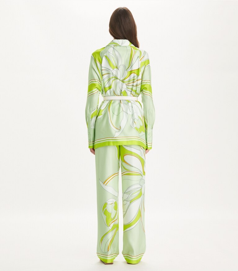 Tory Burch designer pantaloni Pantaloni in seta stampati in Chartreuse Twisty Flower front