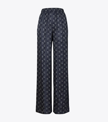 Tory Burch designer pantaloni Pantaloni jacquard dal taglio morbido in Medium Navy Pajama Print front