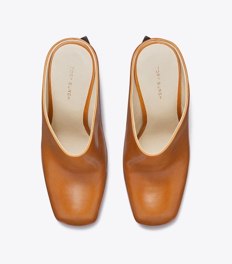 Tory Burch designer heels Pantolette mit gedrehtem Absatz in SIERRA COGNAC angle