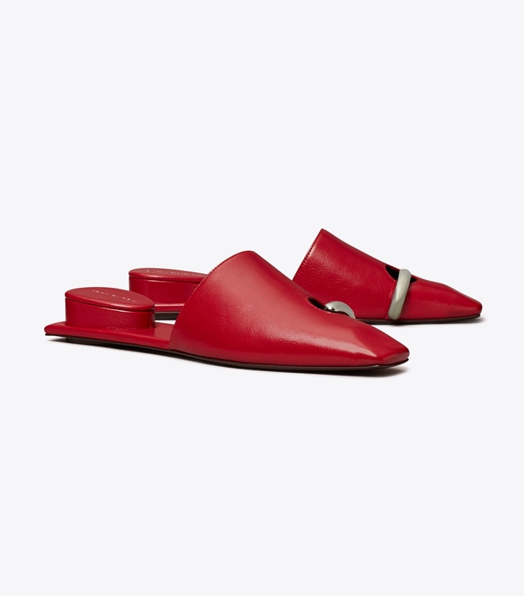 Tory Burch designer loafers Pantolette mit Piercing-Detail in TORY RED / SILVER angle
