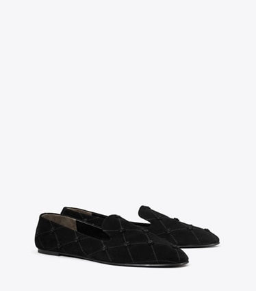 Tory Burch designer mocassins Pantoufle Smoking Bunny Knot dans PERFECT BLACK angle