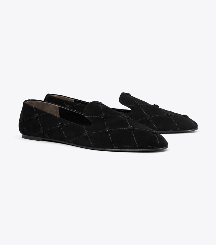 Tory Burch designer mocassins Pantoufle Smoking Bunny Knot dans PERFECT BLACK angle