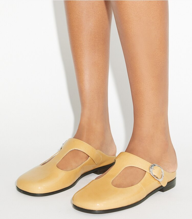 Tory Burch diseñador zapatos planos Pantufla con tira en T Violet en CANTUCCI accesorio en modelo