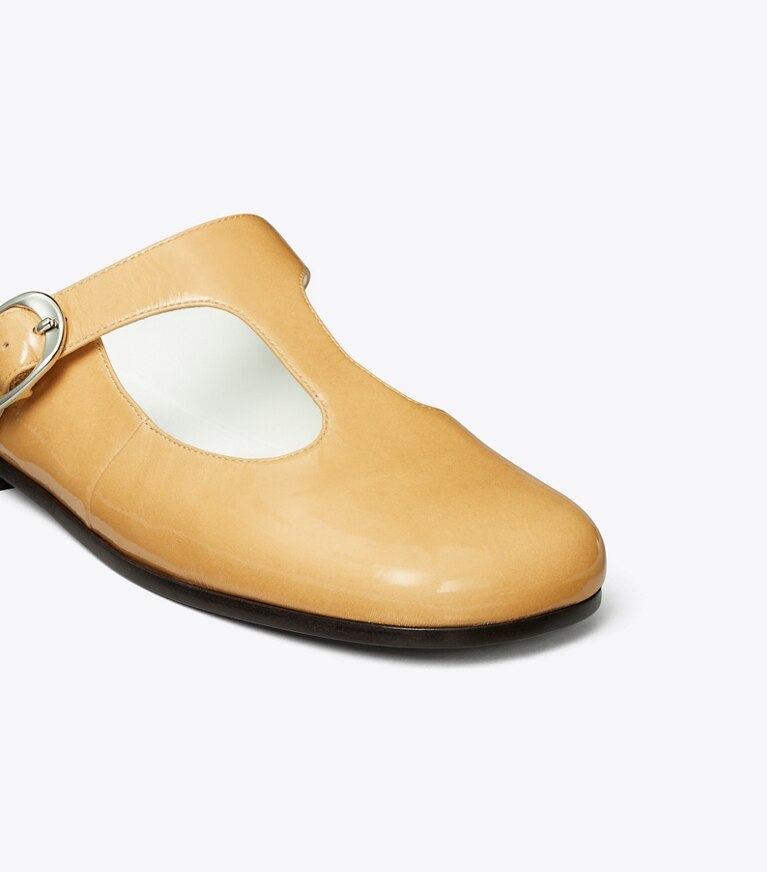 Tory Burch diseñador zapatos planos Pantufla con tira en T Violet en CANTUCCI detalle