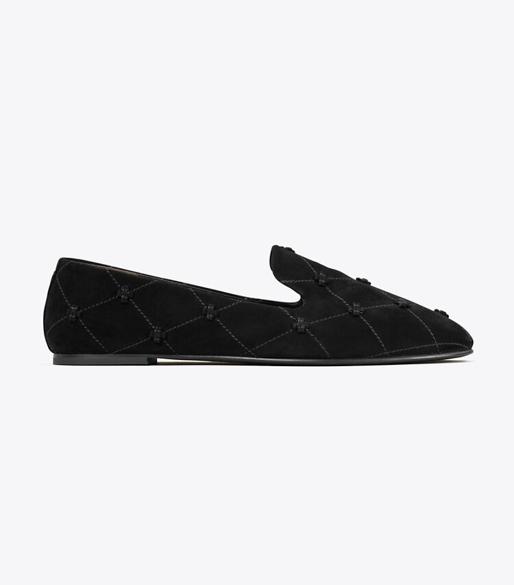 Tory Burch diseñador zapatos planos Pantufla tipo mocasín Bunny Knot en PERFECT BLACK lateral