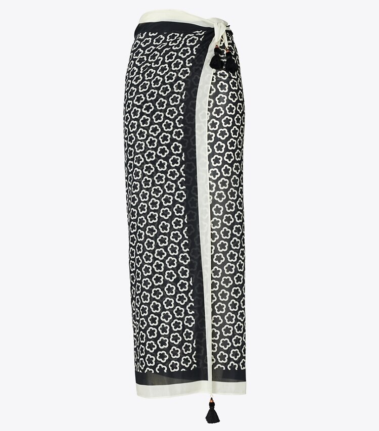 Tory Burch diseñador ropa de playa Pareo estampado en THE FLOWER BLACK frente