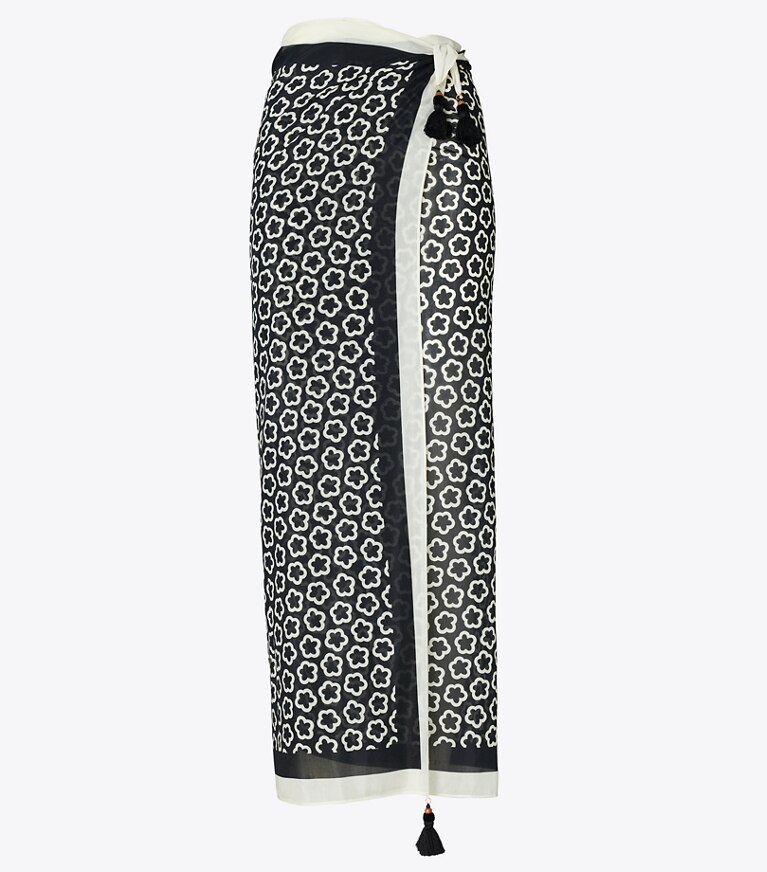 Tory Burch diseñador ropa de playa Pareo estampado en THE FLOWER BLACK frente
