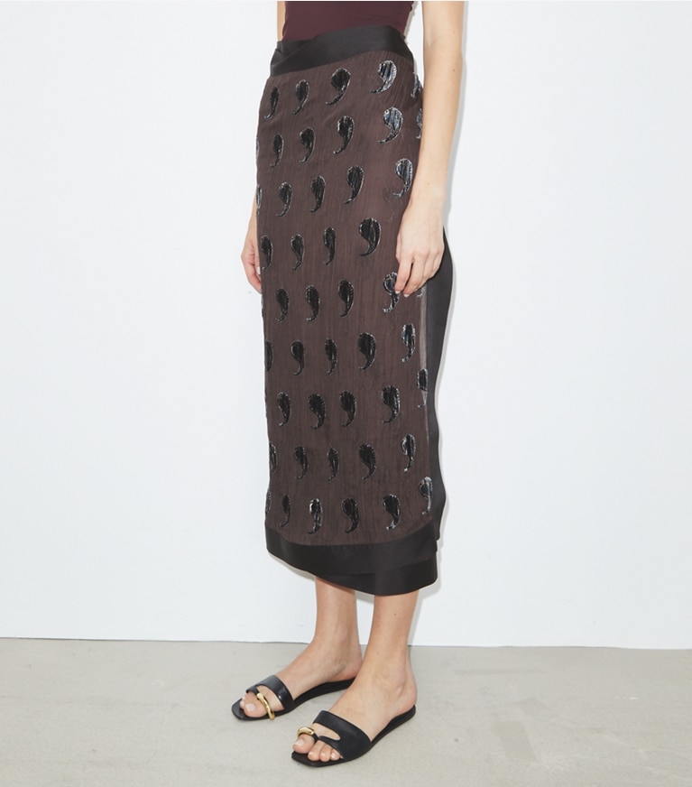 Tory Burch designer copricostume Pareo in seta in Brown Paisley front