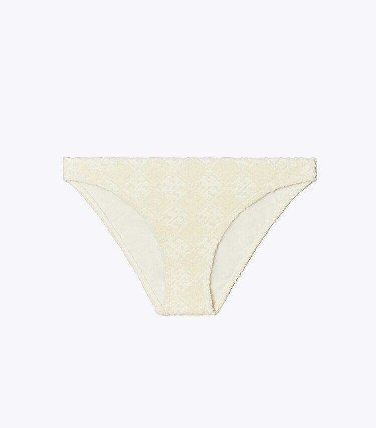 Tory Burch diseñador de dos piezas Parte inferior de bikini con logotipo Terry en NEW IVORY frente