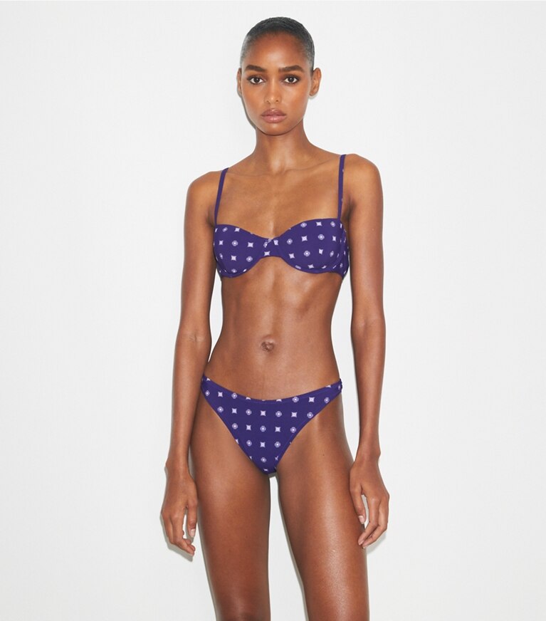 Tory Burch diseñador dos piezas Parte inferior de bikini de corte alto en Ballpoint Ink Nothing Ditsy detalle en modelo