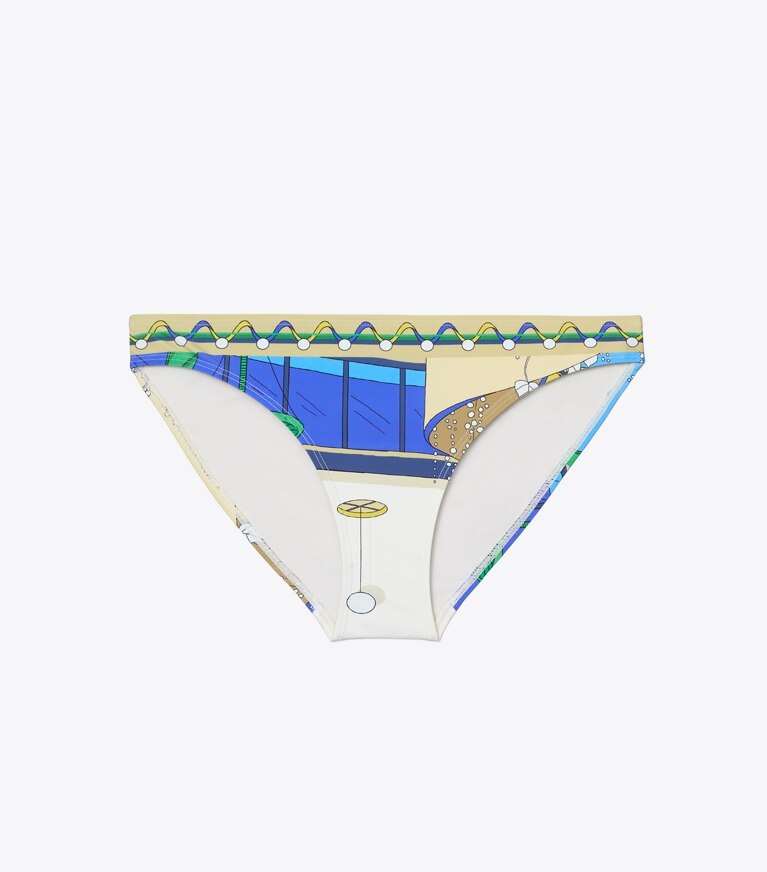 Tory Burch diseñador de dos piezas Parte inferior de bikini estampada en The Pool Blue frente