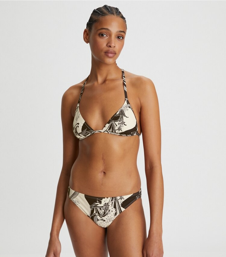 Tory Burch diseñador de dos piezas Parte inferior de bikini estampada en FRENCH CREAM MUSE detalle en modelo