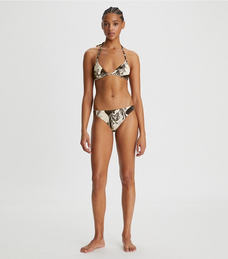Tory Burch diseñador de dos piezas Parte inferior de bikini estampada en FRENCH CREAM MUSE frente en modelo