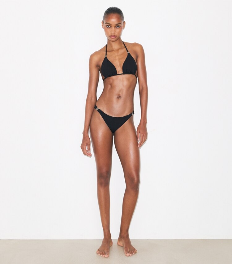 Tory Burch diseñador de dos piezas Parte inferior de bikini lisa en Black frente en modelo