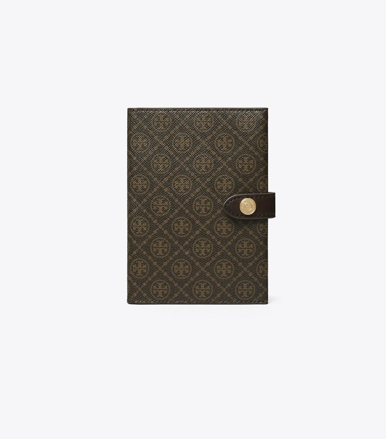 Tory Burch designer reise accessoires Passetui aus beschichtetem Canvas mit T-Monogramm in French Press angle
