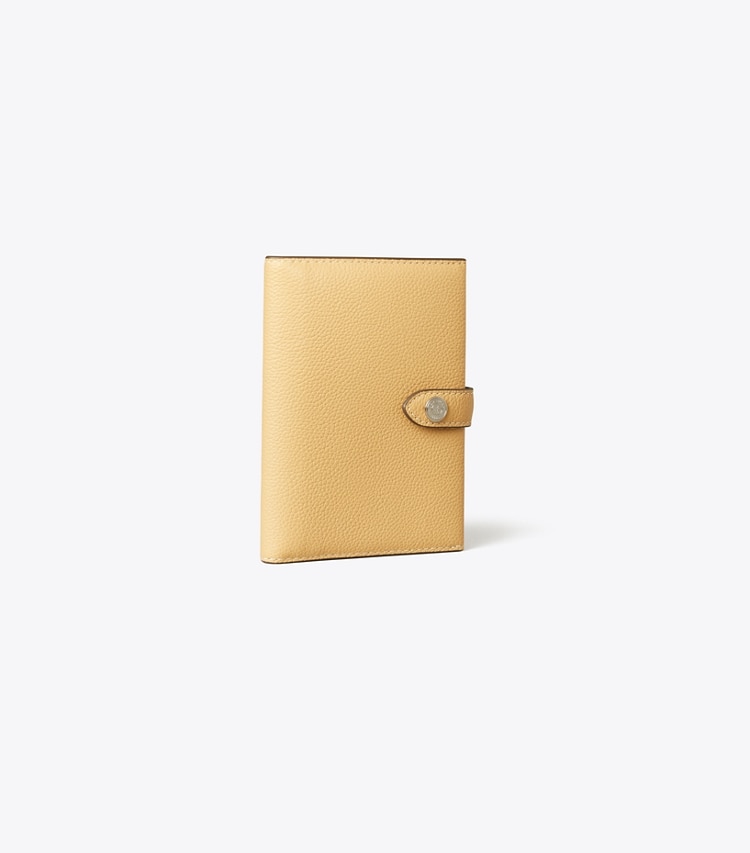Tory Burch designer travel accessories Passport Case in Biscotti angle
