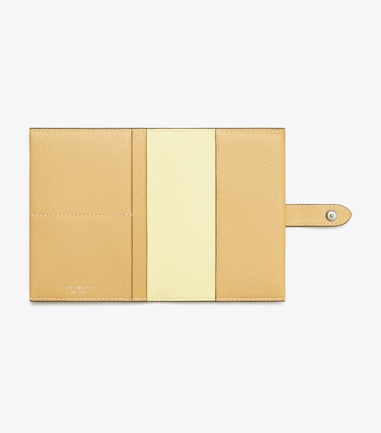 Tory Burch designer travel accessories Passport Case in Biscotti angle