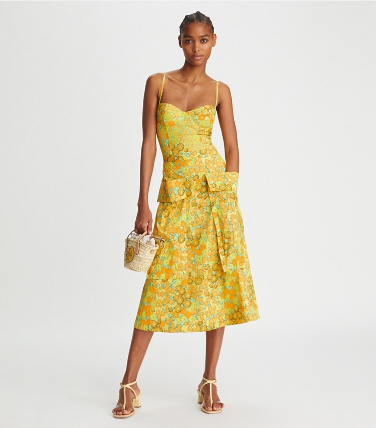 Tory Burch designer coverups Patch Pocket Skirt in Yellow Blossom on model front