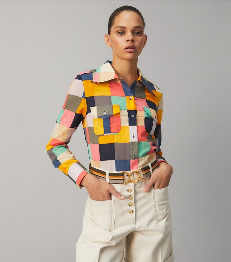 Tory Burch designer tops Patchwork Brigitte Shirt in PATCHWORK MULTI front