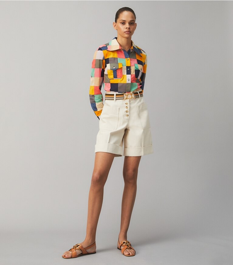 Tory Burch designer tops Patchwork Brigitte Shirt in PATCHWORK MULTI front