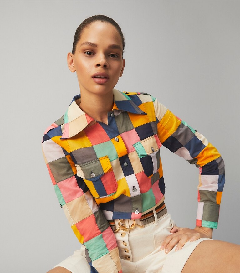 Tory Burch designer tops Patchwork Brigitte Shirt in PATCHWORK MULTI front