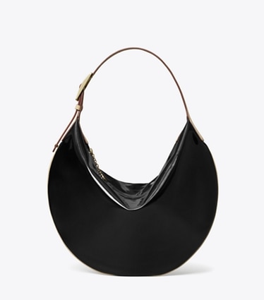 Tory Burch designer hobo bags Patent Balloon Bag in Black front
