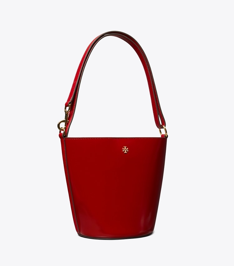 Tory Burch designer crossbody bags Patent Bucket Bag in TORY RED angle