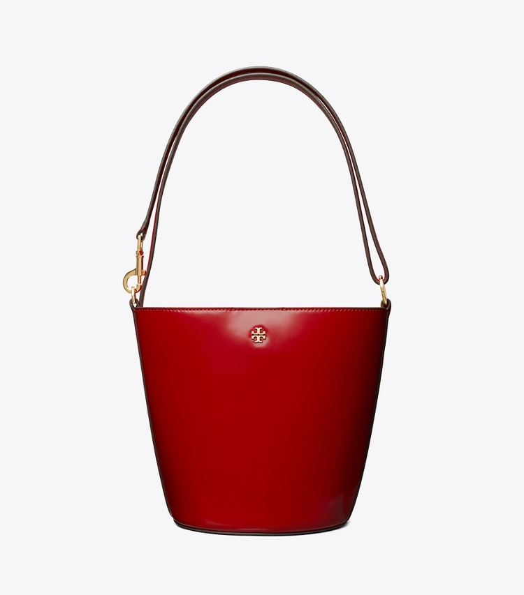 Tory Burch designer crossbody bags Patent Bucket Bag in TORY RED front